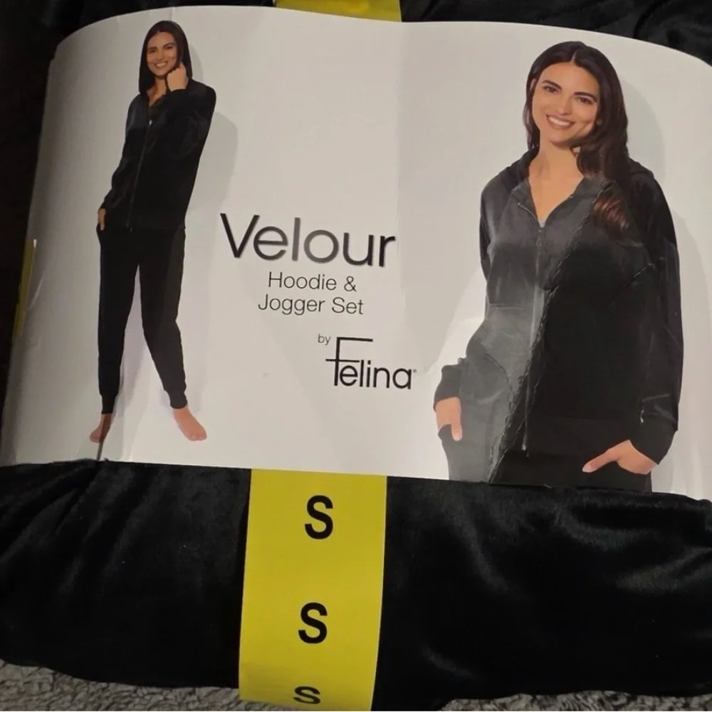 Felina Velour Hoodie and Jogger Set in Black